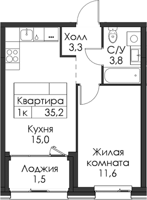 1-комнатная квартира 35.2 м², 2/8 эт., ЖК «Шкиперский 19»